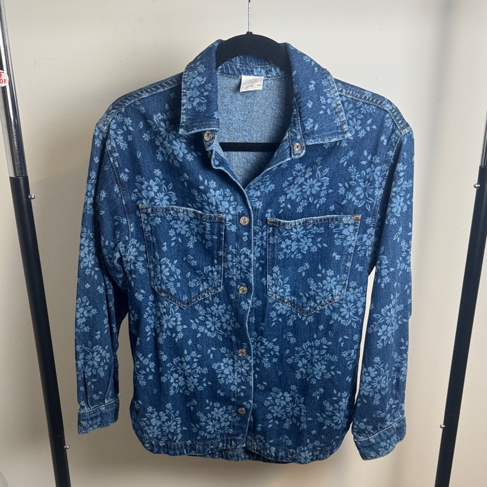 Girl's Zara Denim Floral Shacket Shirt Size 11-12 years